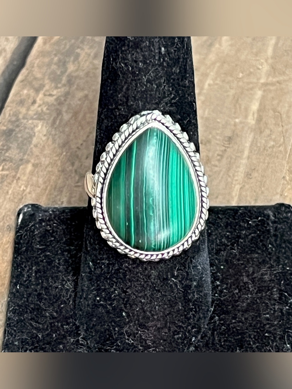 Sterling Silver 925 Malachite Teardrop Ring Size 9 Statement 12g